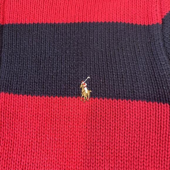Polo Ralph Lauren Striped 1/4 Zip Thick Sweater 100% Cotton Knit Large 14-16 Red - Picture 3 of 6